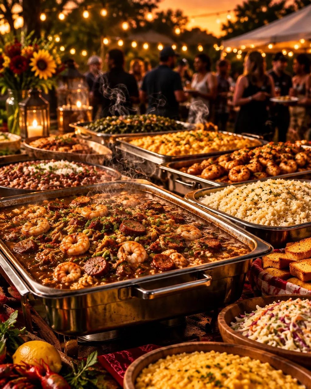 A generous Southern buffet set out for a gathering